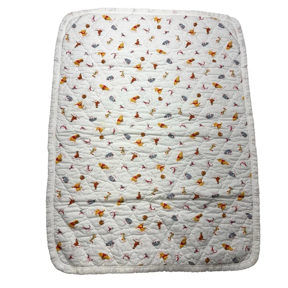Sears Vintage Winnie the Pooh Baby Crib Quilt Blanket White Ruffles Tigger